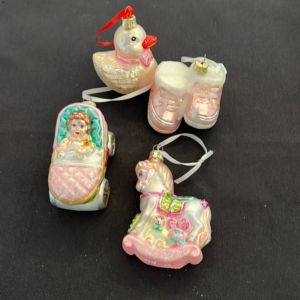 Vintage Baby First Christmas Glass Tree Ornaments bundle 4